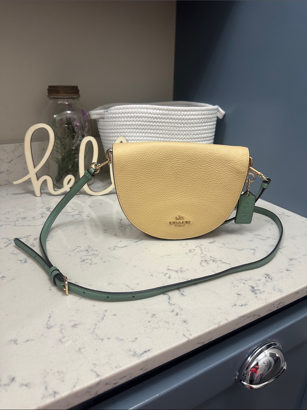 Coach Multicolor Pebbled Leather Saddle Crossbody with Green Strap
